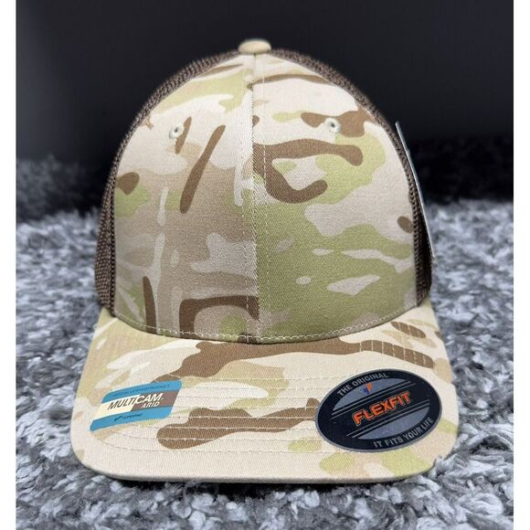 Lot of 10 Flexfit Hat Cap Brown Camo Multicam Camouflage Blank 6511 Trucker Mesh
